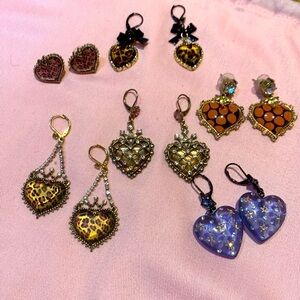 Betsey Johnson Gold and Purple Heart Earrings Collection
